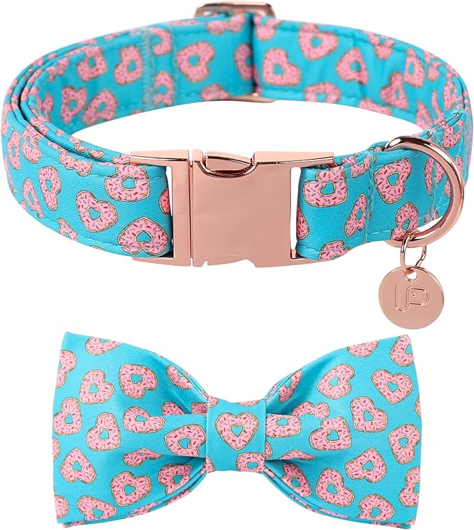 Valentine’s Day Dog Collar with Bow Tie,Donut Heart Bowtie Collar with Metal Buckle,Valentine’s Day Gift Pet Collar for Puppy Girl Boy Dog or Cat, Comfortable Dog Collar, XS, Neck 8-12in
