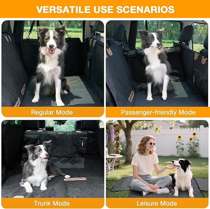 COMPAWNY Dog Car Seat Cover, Hard-Bottom Back Seat Extender for Pets, Waterproof Nonslip Hammock for Car, Backseat Dog Bed for Cars SUVs Trucks, Car Seat Protector, Universal Fit 52 x 25 in, Black