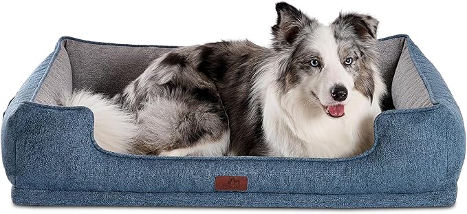 Hollypet Orthopedic Rectangle Dog Bed for Large Dogs, Supportive Egg-Crate Foam Pet Beds with Removable Washable Waterproof Cover and Non-Slip Bottom, Blue, 38" L x 29" W x 8.5" Th