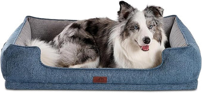Hollypet Orthopedic Rectangle Dog Bed for Large Dogs, Supportive Egg-Crate Foam Pet Beds with Removable Washable Waterproof Cover and Non-Slip Bottom, Blue, 38" L x 29" W x 8.5" Th