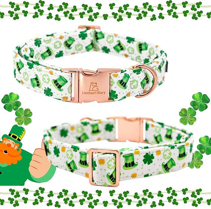 Lionheart glory St. Patrick Dog Collar, Clover Green Collars for Large Dogs Spring Adjustable Heavy-Duty Dog Collar Pet Gift