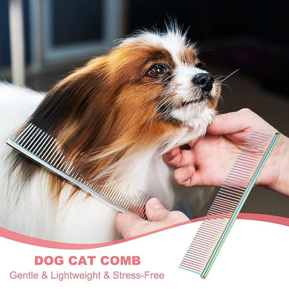 PETAXCELL Dog Cat Comb, Pet Combs Stainless Steel Teeth with Rounded Ends for Knots Mats Loose Hair Removal, 7.5IN (Colorful Plated, 3 Pack), Grooming Tool Intended for Long Curly Hair Pet