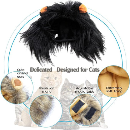 RosyLife Lion Mane Wig for Cat Costume Pet Adjustable Washable Comfortable Fancy Lion Hair Cat Clothes Dress for Halloween Christmas Easter Festival Party Activity (Brown)