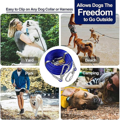 Tie Out Cable for Dogs Up to 300lbs,200ft Extra Strong 1000lbs Break Strength Tie-Out Tether Trolley Training Lead,Dog Run Cable for Yard Garden Park Camping Outside (Blue, 300lbs 200ft)