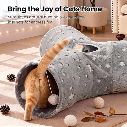 Tempcore 3-Way Collapsible Cat Tunnel Toy with Self-Luminous Tube & Peek Hole Ball - Photoluminescence Play Tunnel for Indoor Cats, Kittens, Kitty, Puppy, Rabbit - Boredom Relief Pet Toy