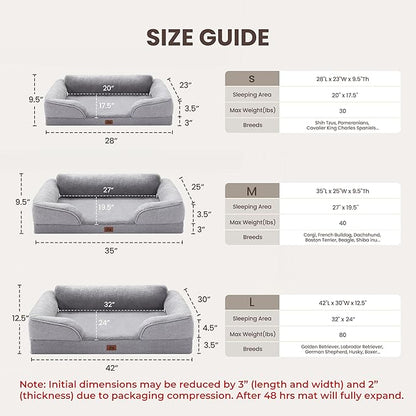 Warmrest XL Orthopedic Dog Beds for Large Dogs, Waterproof Egg-Crate Foam Pet Couch Bed with Soft Sides, Non-Slip Dog Sofa with Fleece Removable Washable Cover, 42" L Supportive Pet Sofa, Light Grey