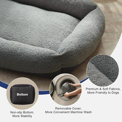 FURTIME Washable Small Dog Bed, Rectangle Comfy Fluffy Kitten Puppy Bed, Removable Zipper Cover Machine Wash, Breathable Orthopedic Bed Durable Pet Cuddler with Anti-Slip Bottom, 20x19x6 in, Dark Grey