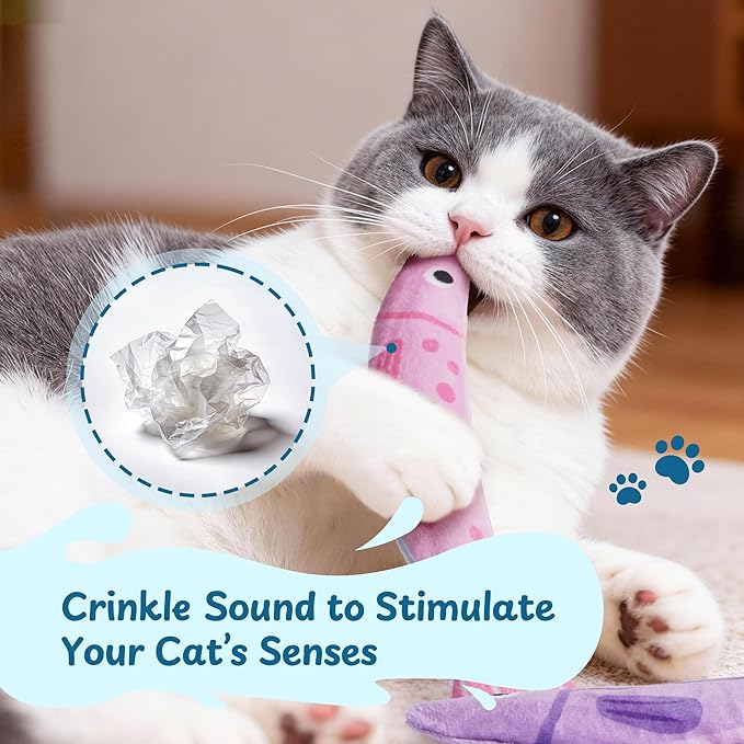 PURETOY Catnip Toys, [9000mg] Extra Large Cat Toys for Indoor Cats, 100% Natural North American Catnip Floppy Fish, Crinkle Sound, Soft Cotton-Free Surface for Chewing, Teething & Kicking