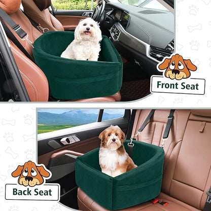 NEEZUKAR Dog Car Seat for Small Medium Dogs,Detachable Washable Dog Booster Seat Under 30lbs, Pet Car Seats Travel Bed with Storage Pockets and Safety Belt(Green)