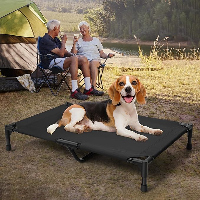Love&go Elevated Dog Bed with Metal Frame, Cooling Raised Pet Cot for Dog and Cat (M - Black, Medium-29.9x19.5x5.5 inch)