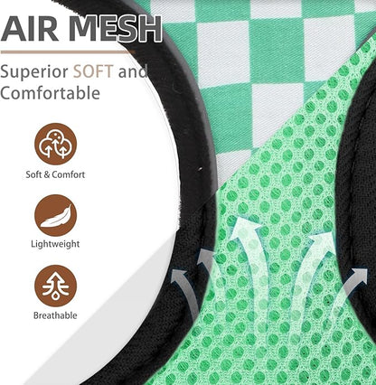 PUPTECK Soft Mesh Dog Harness and Leash Set Pet Puppy Cat Comfort Padded Vest No Pull Harnesses, Checkered Green&White, L