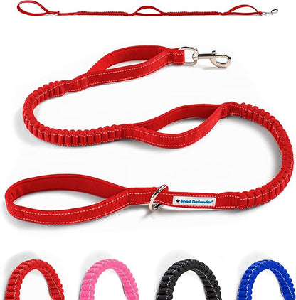 Shed Defender Shock Absorbing Bungee Leash - Three Padded Traffic Handles, Designed in The USA, Stretches 4-7ft, Elastic Dog Leash, Reflective Stitching, Large Dog & Small Breed, Heavy Duty, Red