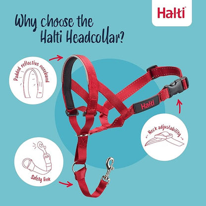 Halti Headcollar - Stop Your Dog Pulling on The Leash. Adjustable, Reflective and Lightweight, with Padded Nose Band. Dog Training Anti-Pull Collar for Large Dogs (Size 4, Red)