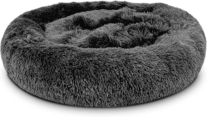 The Dog's Bed Sound Sleep Donut Dog Bed, Grey Fur Large Removable Cover Calming Nest Bed, Veterinary Approved