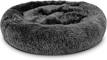 The Dog's Bed Sound Sleep Donut Dog Bed, Grey Fur Large Removable Cover Calming Nest Bed, Veterinary Approved