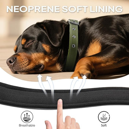 PetiFine Dog Collars for Medium Dogs, Neoprene Padded and Adjustable, Reflective Wide Heavy Duty Pet Collars with Durable Metal Belt Buckle for Walking, Green, M