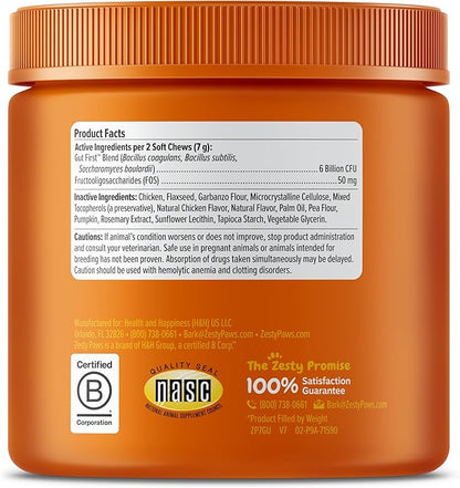 Zesty Paws Probiotics for Dogs, Digestive Enzymes Gut Flora, Digestive Health, Diarrhea & Bowel Support, DE111, Dog Probiotics Soft Chew for Pet Immune System, Chicken, 90 Ct