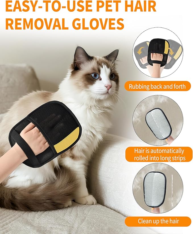 2-Pack Pet Hair Removal Glove for Dogs & Cats, Newly Upgraded Electrostatic Pet, Reusable Pet Hair Remover Tool for Clothing, Couch, Carpet, Car Seat