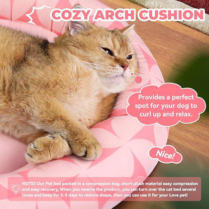 Zerbuger Cat Bed, 20In Dog Beds for Small Dogs, Calming Cat & Dog Beds for Indoor Pets, Pet Beds Comfortable Donut Round Ultra Soft (Pink Pattern, 20.0" L x 20.0" W x 6.5" Th)