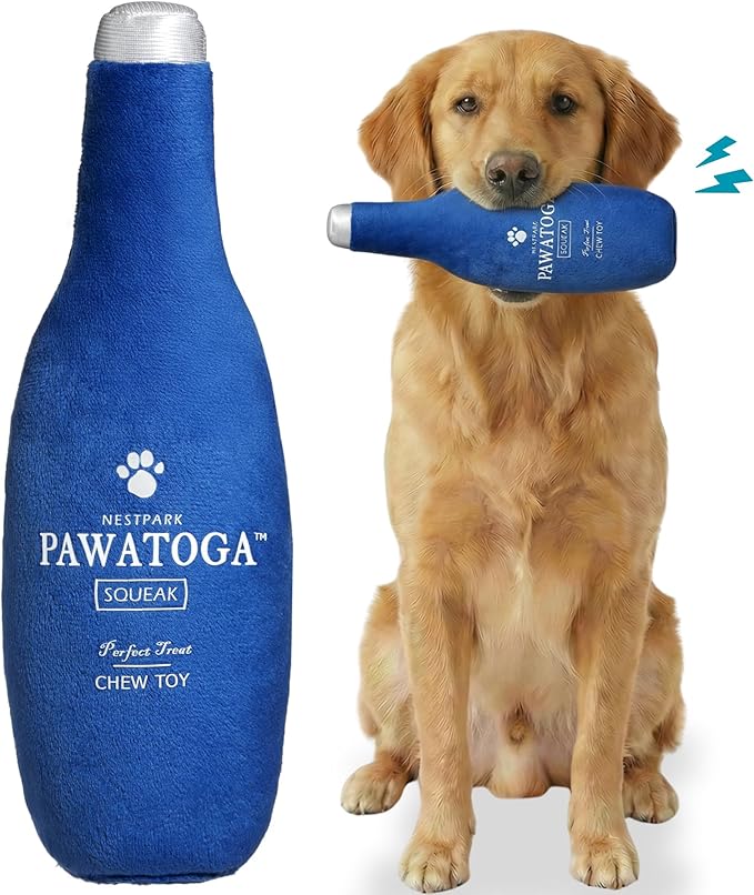 Nestpark Pawatoga Funny Dog Toy - Parody Plush Squeaky Crinkle Dog Toy - Fancy Barkling Water for A Classy Dog Morning Routine