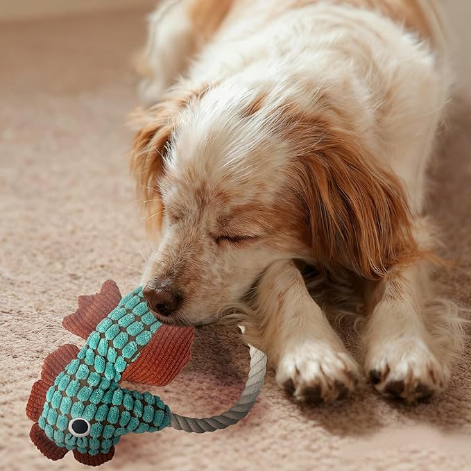 Plush Wrinkled Squeaky Dog Toy,2-Pack The Best Durable Teething Puppy Rope Chew Toy Keeps Them Busy Playing Hide-and-Seek Suitable for Puppy, Medium Dogs and Large Dogs (Blue)