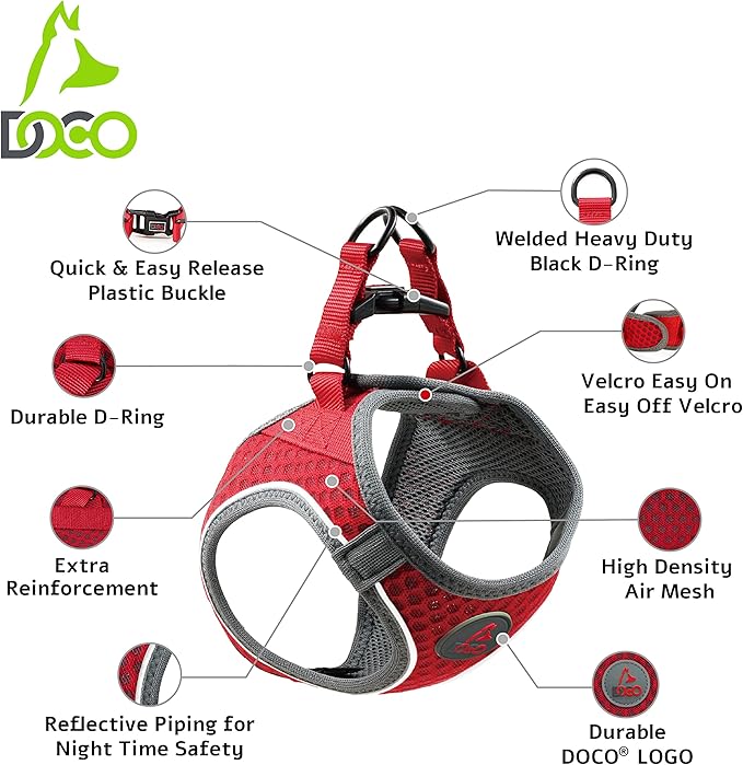 DOCO Dog Harness for Small Sized Dog - Athletica Adjustable, No Pull, No Choke, Puppy Vest Lightweight Air Mesh, Reflective, Puppy Essentials - Lime, X-Small (Chest 13.5"-14.", Weight 4-6 lbs)