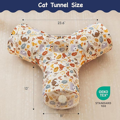 Tempcore Pet Cat Tunnel Tube Cat Toys 3 Way Collapsible, Cat Tunnels for Indoor Cats，Kitty Tunnel Bored Pet Toys Peek Hole Toy Ball Puppy, Kitty, Kitten, Rabbit Beige Deer