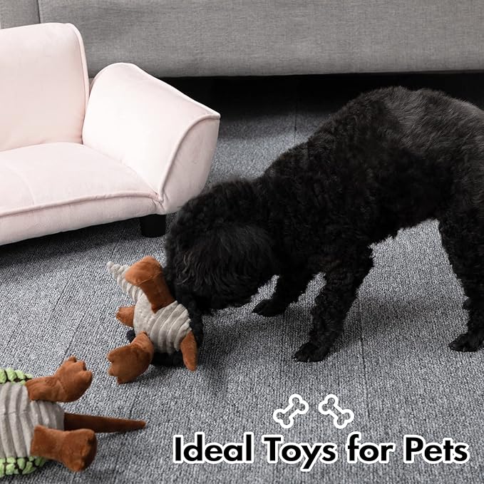 Hollypet Plush Dog Squeaky Toy Stuffed Armadillo Animal Pet Puppy Chew Toys with Clean Teeth for Small Medium Large All Breed Sizes Dogs, Black, 8 in