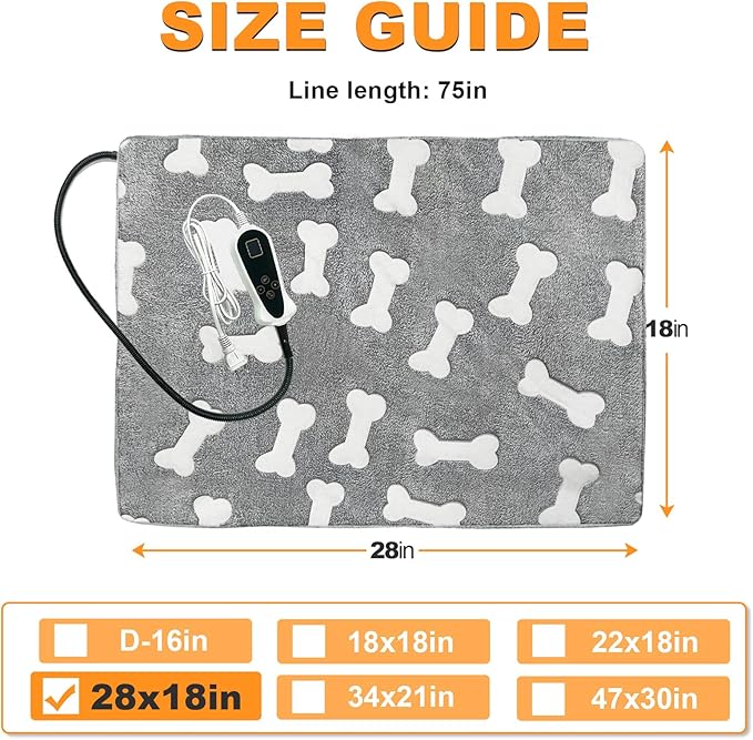 Bestio Dog Heating Pad,28x18 in Heated Dog Bed with Constant Heat & Auto Modes，MET&UL Certified Pet Heating Pad,Chew-Resistant Cord,Waterproof Washable Cover-Gray