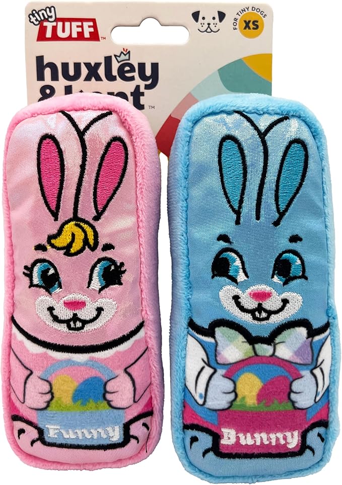 Huxley & Kent Funny Dog Toy w/Squeaker – Power Plush Squeaky Dog Toys for Small Dogs – Durable Small Stuffed Animal for Indoor Play & Fetch - Tiny Tuff Funny Bunnies, 2pk