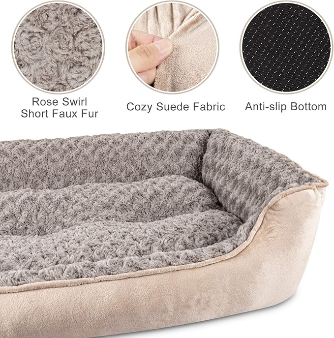 JOEJOY Rectangle Dog Bed for Large Medium Small Dogs - Washable Orthopedic Sofa Bed, Soft Breathable Puppy & Pet Cuddler, Durable Calming Dog Bed with Anti-Slip Bottom, Multiple Sizes, Beige