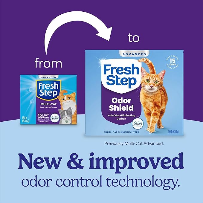 Fresh Step Odor Shield Advanced Multi Cat Clumping Litter with Febreze, 18.5 lb Each, Pack of 2 (Package May Vary)