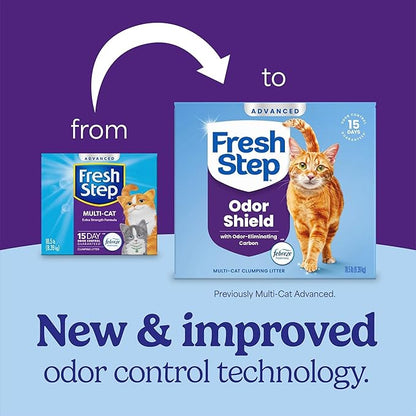 Fresh Step Odor Shield Advanced Multi Cat Clumping Litter with Febreze, 18.5 lb Each, Pack of 2 (Package May Vary)