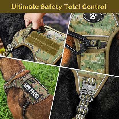 PawsPassion No Pull Dog Harness for Medium Large Dog, Heavy Duty Tactical Adjustable Pet Harness, Voyager Service Vest Harness with Easy Control Handle Reflective Strip (Forest Recon, L)