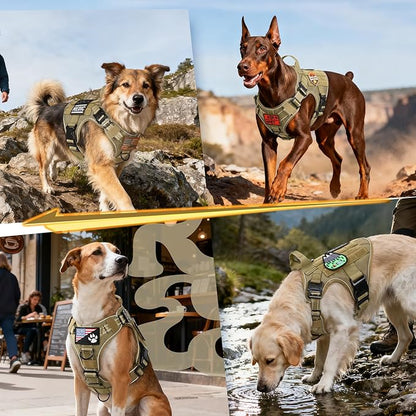 rabbitgoo Tactical Dog Harness for Large Dogs, No Pull Upgraded Reflective Heavy Duty Molle Vest with Handle, Adjustable Military Service Dog Vest for Walking Hiking Training, Brown, L