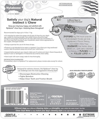 Nylabone Original Bone Power Chew Toy for Dogs, Durable Dog Toys for Aggressive Chewers, Flavor Frenzy Pancakes & Sausage, Roast Beef, & Lasagna, X-Small - Up to 15 lbs, 3 Pack