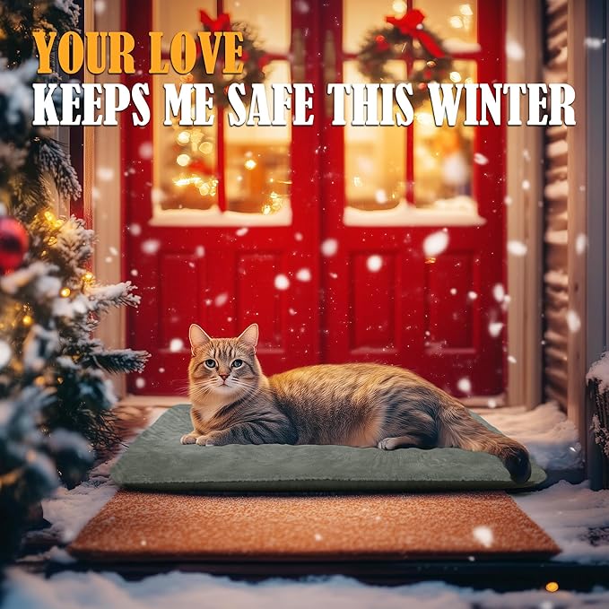 PETNF Outdoor Cat Heating Pad - Safe Waterproof Electric Warming Mat for Feral Cats Fits Cat House Outside 28"X16"