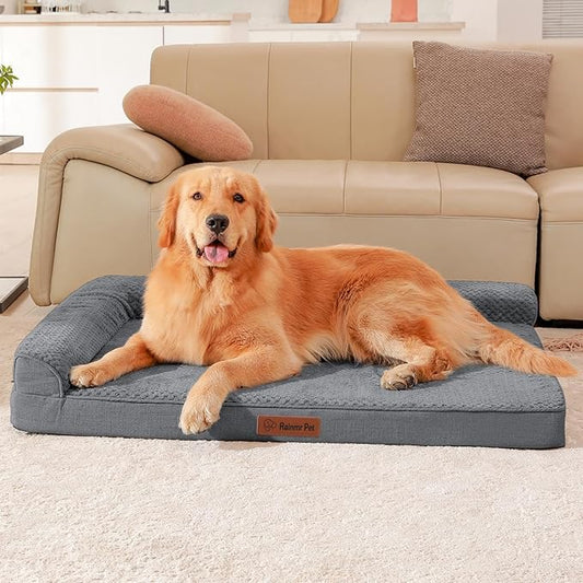 Rainmr Orthopedic Dog Beds for Large Dogs, Memory Foam Dog Beds Large Sized Dogs, Washable Removable Cover, Nonskid Bottom, Waterproof, for Indoor, Outdoor, Crate ＆ Car Use, 41x27x6 Inches, Dark Grey