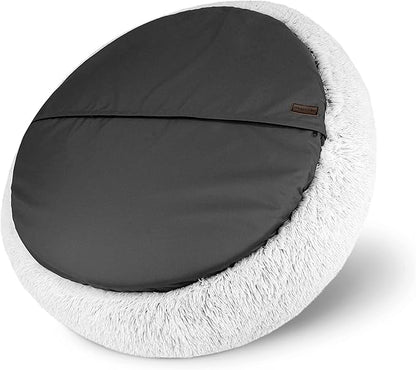The Dog's Bed Sound Sleep Donut Dog Bed, Small Ice White Fur Calming Nest Bed, Veterinary Approved