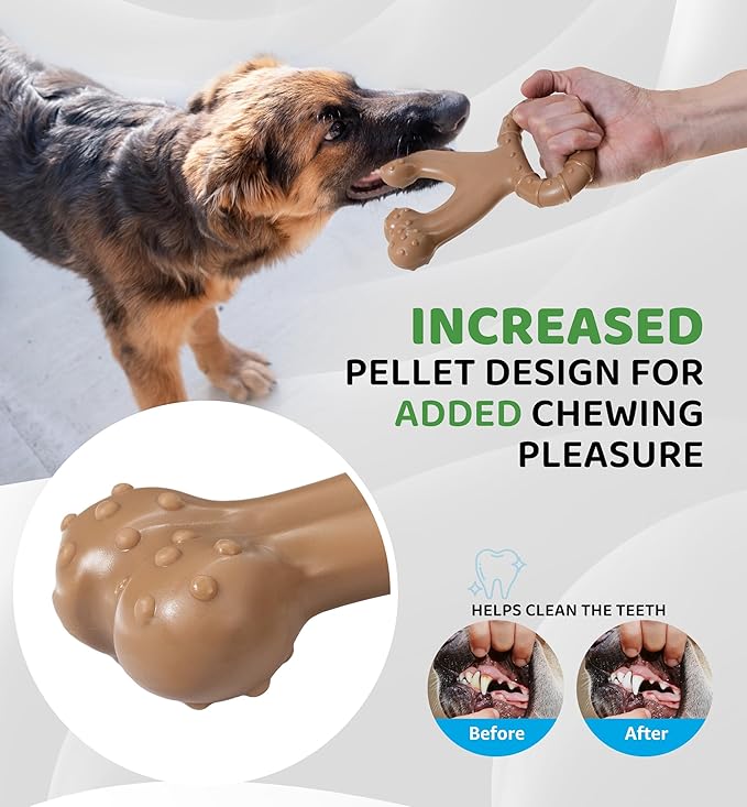 IPTPAS Durable Dog Chew Toy for Aggressive Chewers, Indestructible Nylon Bone with Beef Flavor, Dog Toy for Dental Care and Teeth Cleaning, Anxiety Relief for Small, Medium, and Large Dogs (Brown)