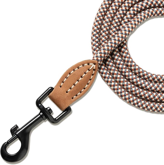 Mile High Life Small Dog Leash, Thin Rope Leash with Genuine Leather Connection and Heavy Duty Metal Clasp, Great for Small Medium Dogs(Brown,60 Inch-1/3)