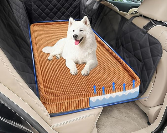Dog Car Bed, Non-Slip Backseat Extender Pet Mat, Removable Washable Dog Bed for SUVs, Sedans & Trucks, Anti-Slip Travel Bed for Dogs, Easy Clean & Scratch-Proof & Comfort Brown (50"×24.6")