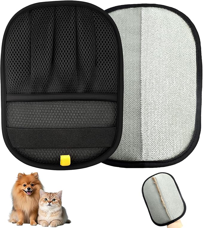 XXJXXJ Upgraded Pet Hair Removal Gloves for Cats & Dogs, Five-Finger Electrostatic Reusable Magic Brush for Effortless Pet Hair Remover Tool on Carpet, Clothing, Laundry, Couch, Car Seat (Black)