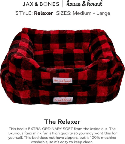 Jax & Bones Relaxer Plaid Dog Bed - Machine Washable Pet Bed for Medium Size Dogs - Hides Shedding Hair, Easy to Clean, Sleep Enhancing