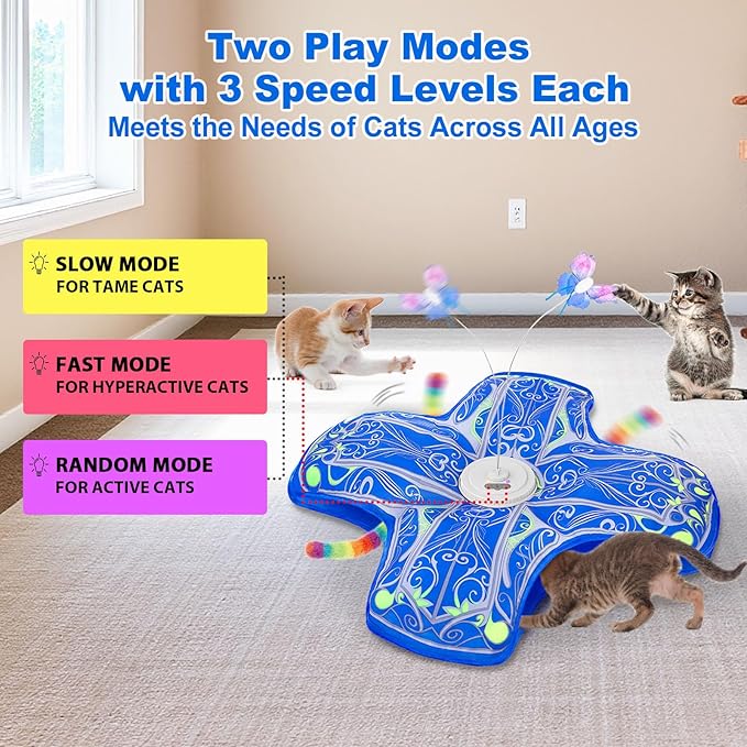 Qraxond Interactive Cat Toys for Indoor Cats,[Newly Upgraded] Rechargeable Touch Activated Hide and Seek Kitten Toys for Bored Indoor Adult Cats with Fluttering (Blue)