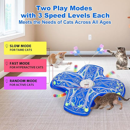 Qraxond Interactive Cat Toys for Indoor Cats,[Newly Upgraded] Rechargeable Touch Activated Hide and Seek Kitten Toys for Bored Indoor Adult Cats with Fluttering (Blue)