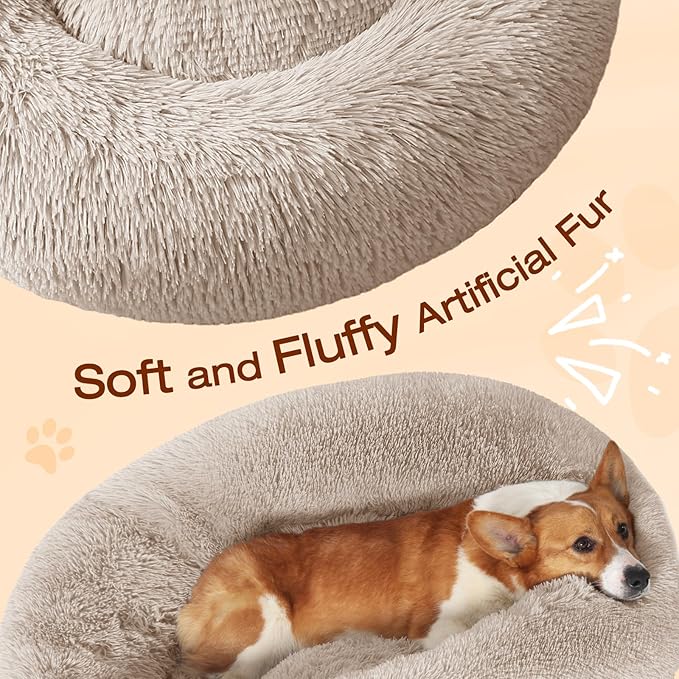 JOLLYVOGUE Dog & Cat Bed, Calming Anti-Anxiety Pet Bed for Small Dogs, Fluffy Donut Cushion for Small and Medium Pets (23")