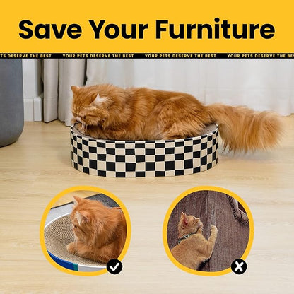 Conlun Cat Scratcher Bed,2 in 1 Oval Cat Scratching Board for Indoor,Scratch Pad Corrugated Cardboard Lounge Bowl Nest Couch Sofas for Kitty Play&Rest,Holiday Birthday Gift with Kittens Toy Fish