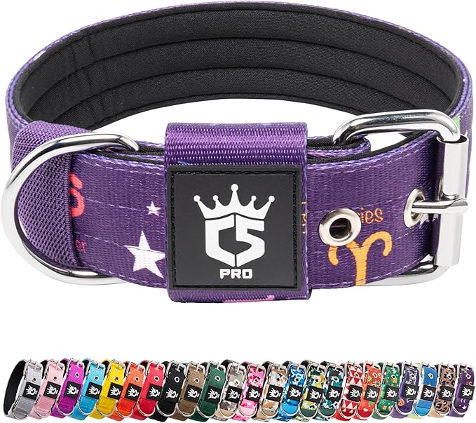TSPRO Tactical Dog Collar 1.5 Inch Wide Thick Dog Collars with Heavy Duty Metal Buckle, Durable, Strong, Adjustable for Medium to Large Dogs (Constellation Purple M)