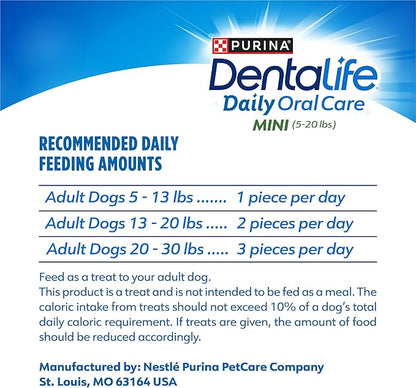 Dentalife Daily Oral Care Dog Treats for Small Dogs 5-20 lbs., Chewy Dental Treat to Freshen Breath and Fight Tartar, Chicken Flavor, 17.1 oz., 58 Chews - 58 ct. Pouch (Pack of 2)